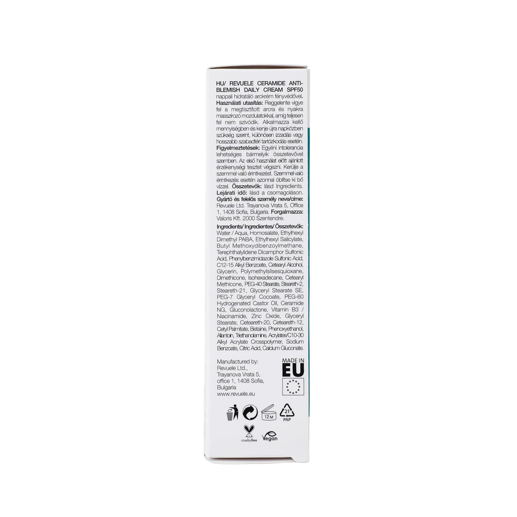 CERAMIDE CREMA HIDRATANTE FACIAL ANTI IMPERFECCIONES SPF50 - REVUELE