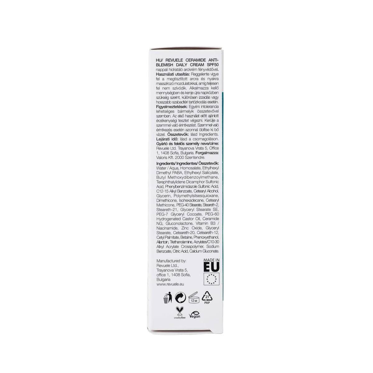 CERAMIDE CREMA HIDRATANTE FACIAL ANTI IMPERFECCIONES SPF50 - REVUELE