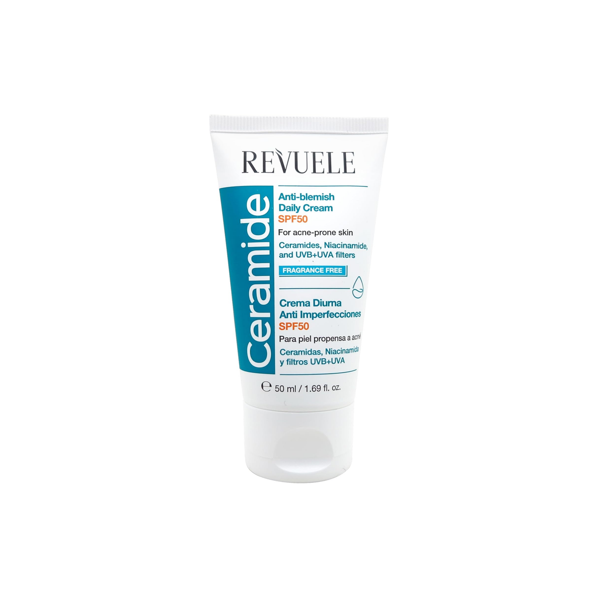 CERAMIDE CREMA HIDRATANTE FACIAL ANTI IMPERFECCIONES SPF50 - REVUELE