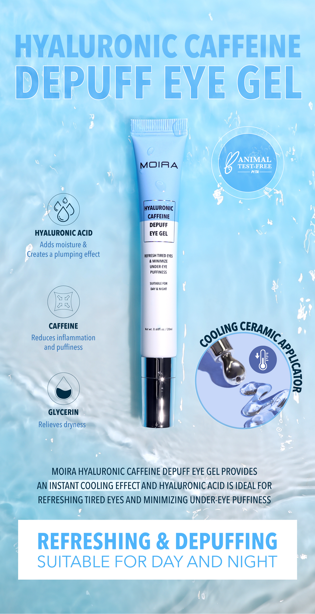 GEL PARA OJOS DESINFLAMANTE CAFEÍNA Y ÁCIDO HIALURÓNICO - MOIRA