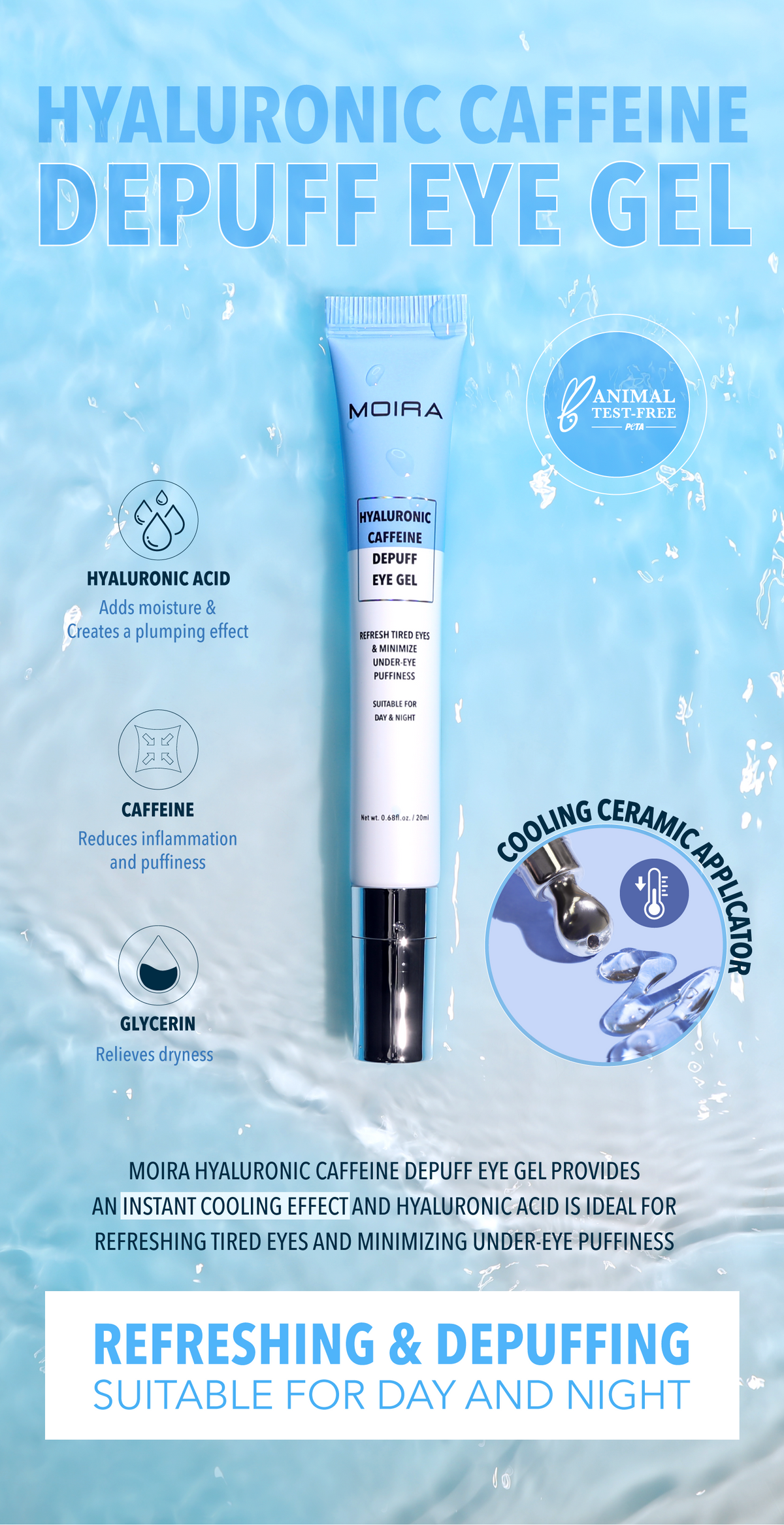 GEL PARA OJOS DESINFLAMANTE CAFEÍNA Y ÁCIDO HIALURÓNICO - MOIRA